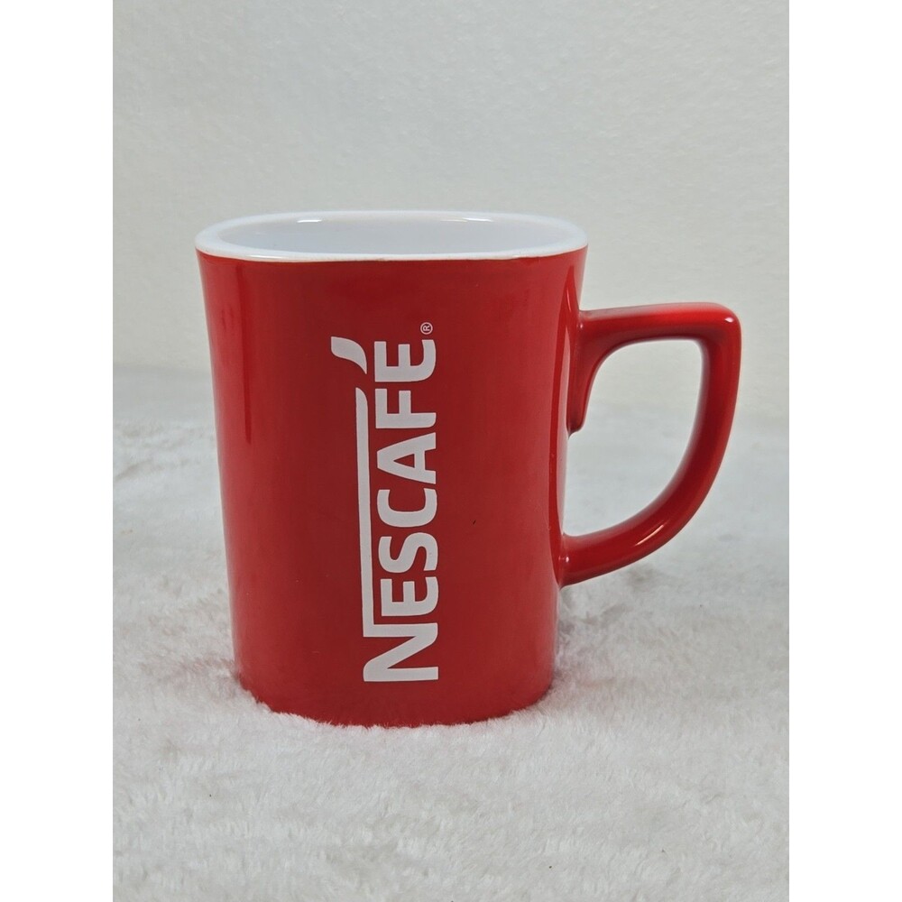 NESCAFE Coffee Mug Cup Red Collectible Square Advertising Promotional 11 oz.